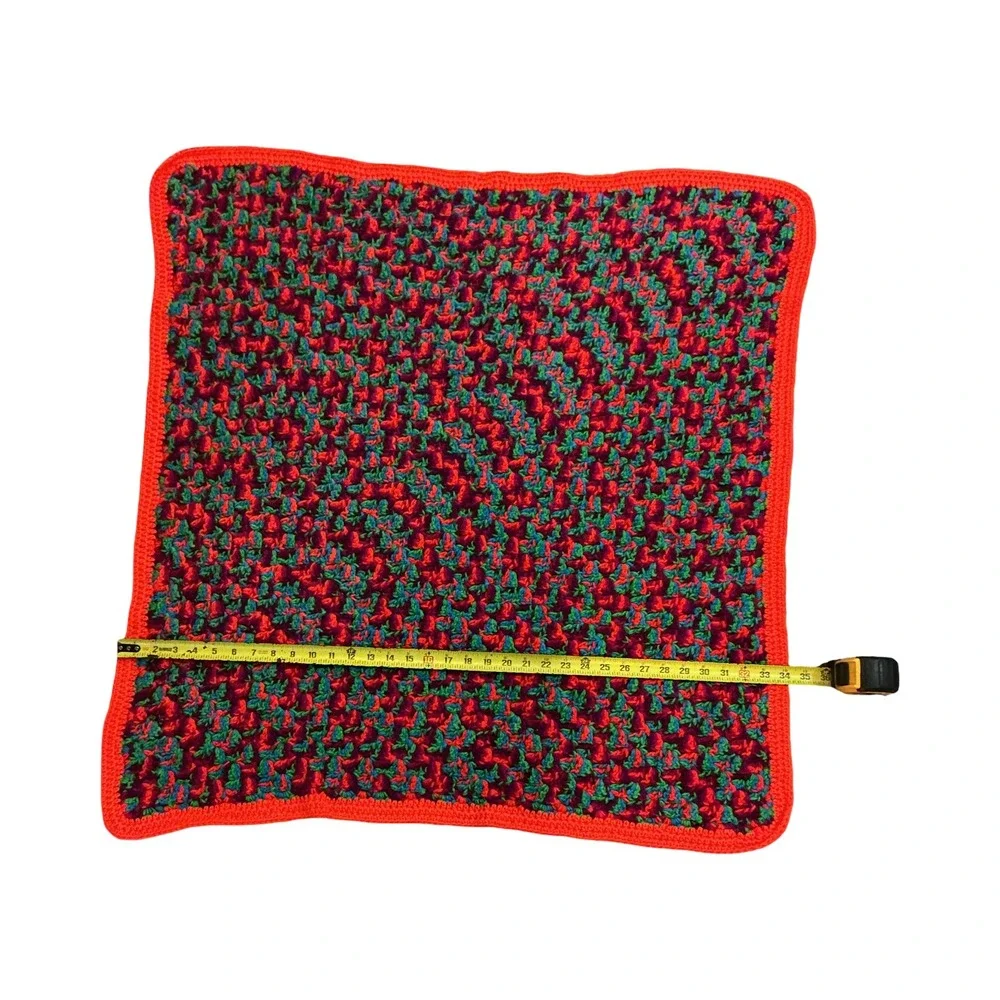 Handmade Vintage Crochet Lap Blanket Afghan Multi Color Orange Border‎ 32x34